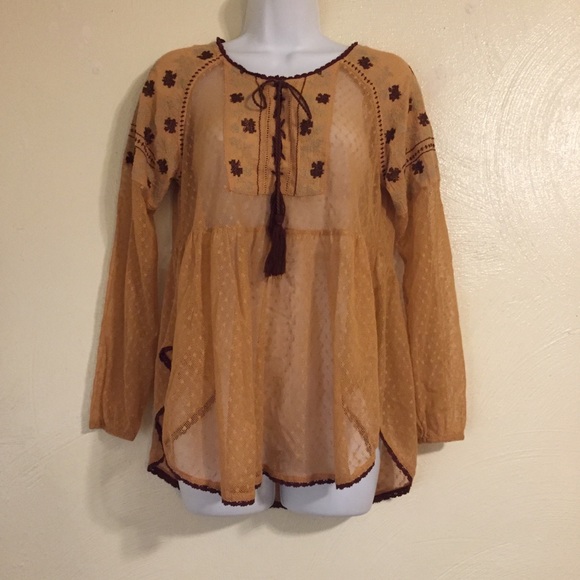 Free People Sheer Embroidered Boho Blouse X-Small - Picture 2 of 9